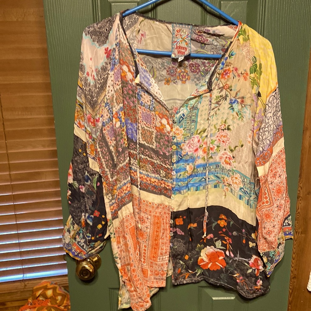 Johnny Was long sleeve  Large sheer shirt.